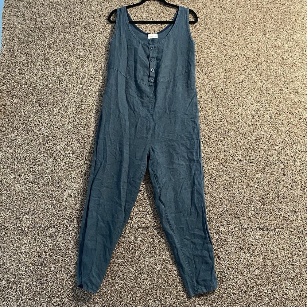 PHAEDRA Women’s Medium Jumpsuit Sleeveless Blue Linen Boho Lagenlook Sustainable